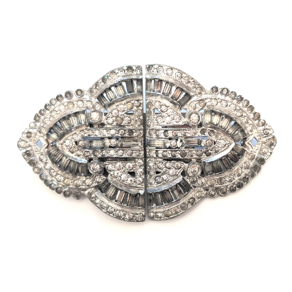 Antique Art Deco Rhinestone Duette Brooch Convertible Dress/Fur/Shoe Clips